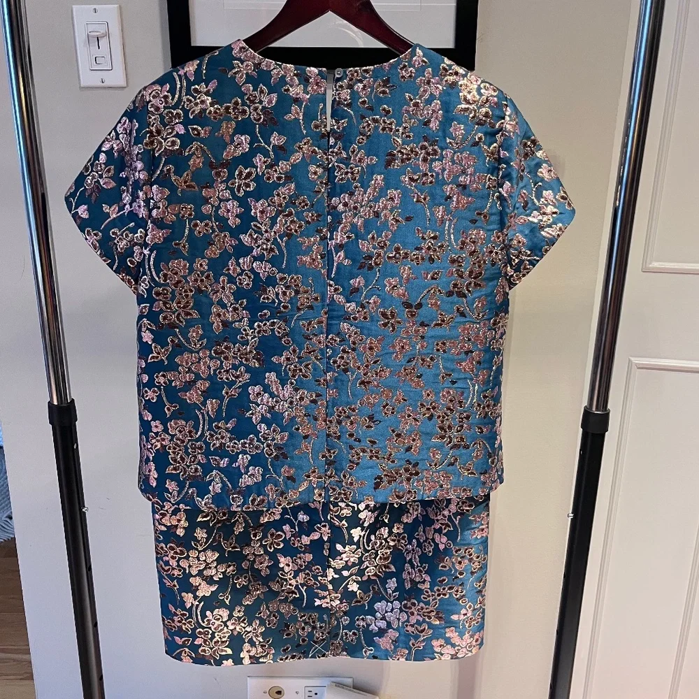 J. Crew Cherry Blossom Metallic Jacquard Two-Piece Skirt Set - Size 14